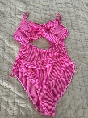 Hot Pink Striped Women’s One-Piece Swimsuit